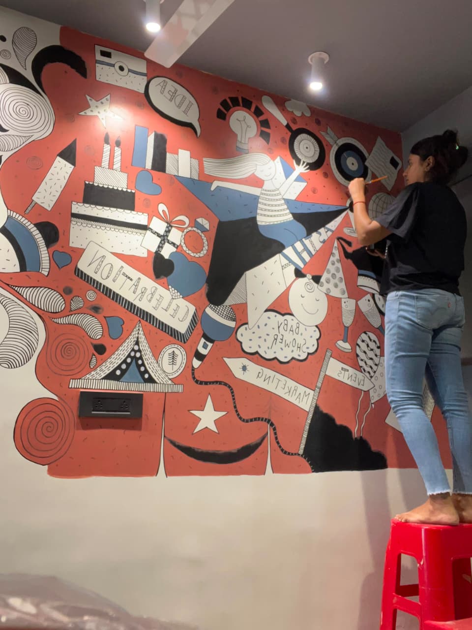 Playful Office Doodle & Innovation Studio Mural — architectural wall art mural by Vedangi Trivedi on Vedart (Perspective 2)